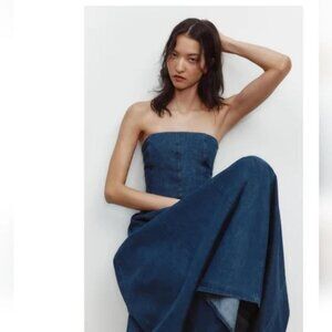 Zara Strapless Denim Dress - Blue